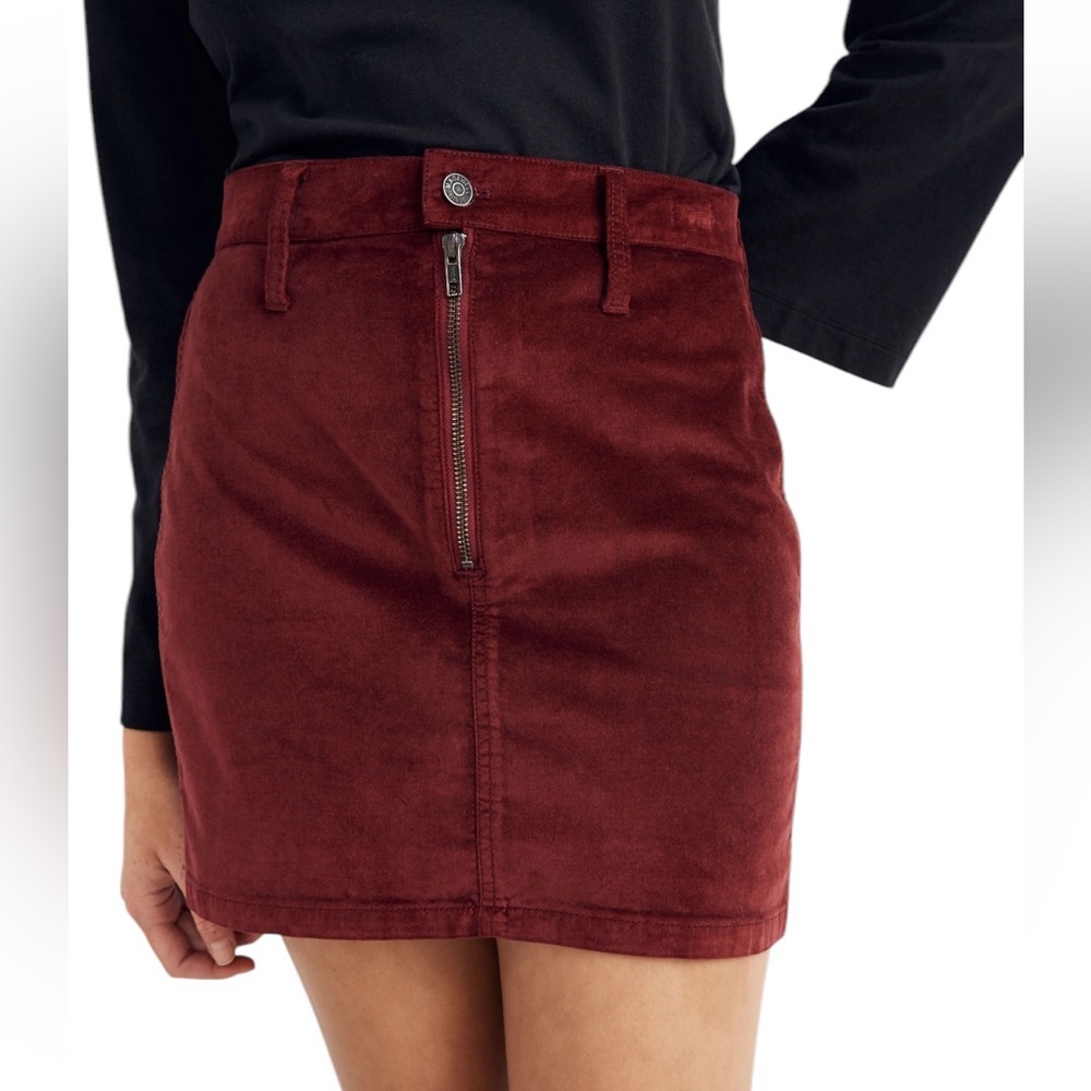Madewell Burgundy Stretch Velveteen Straight Zip Mini Skirt 4